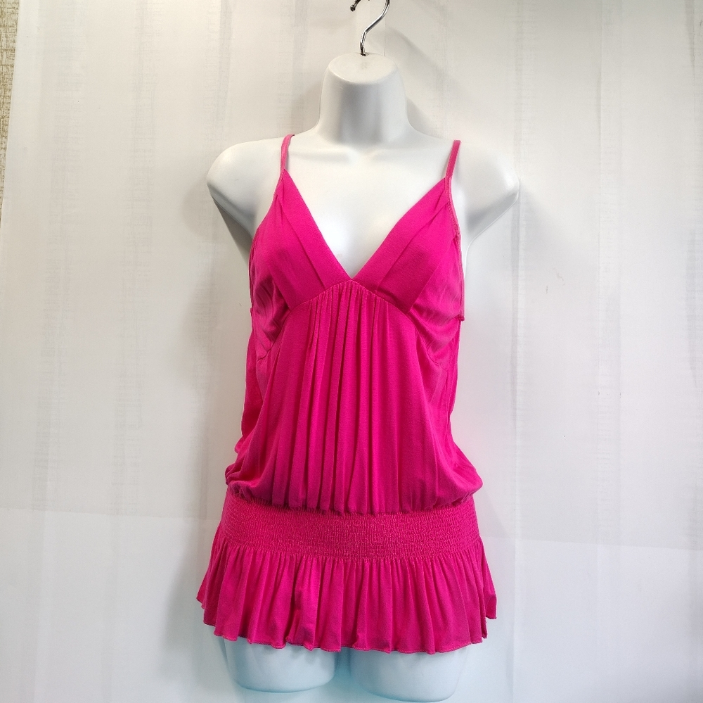 NEW Sexy Fuchsia Cami Top Smocked Waist Peplum Size L